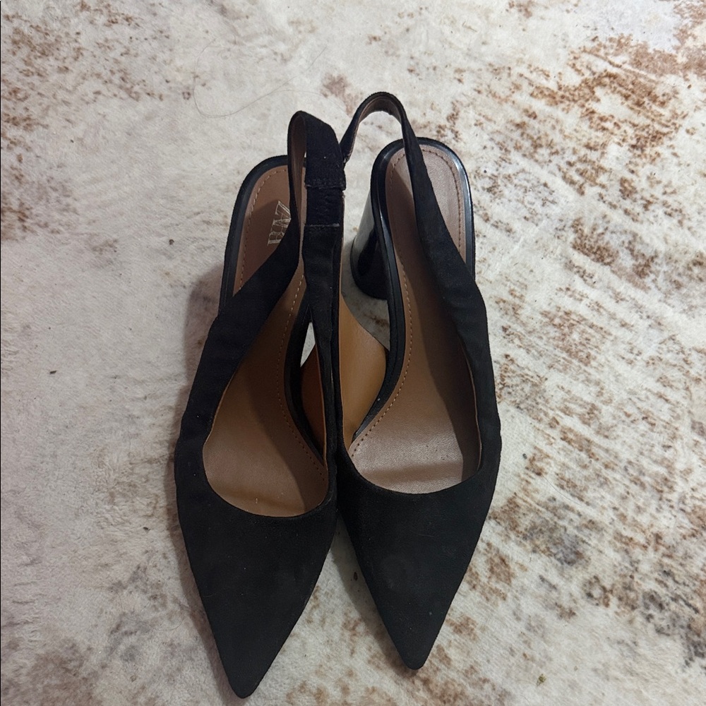 Zara Black Pointed Slingback Heels